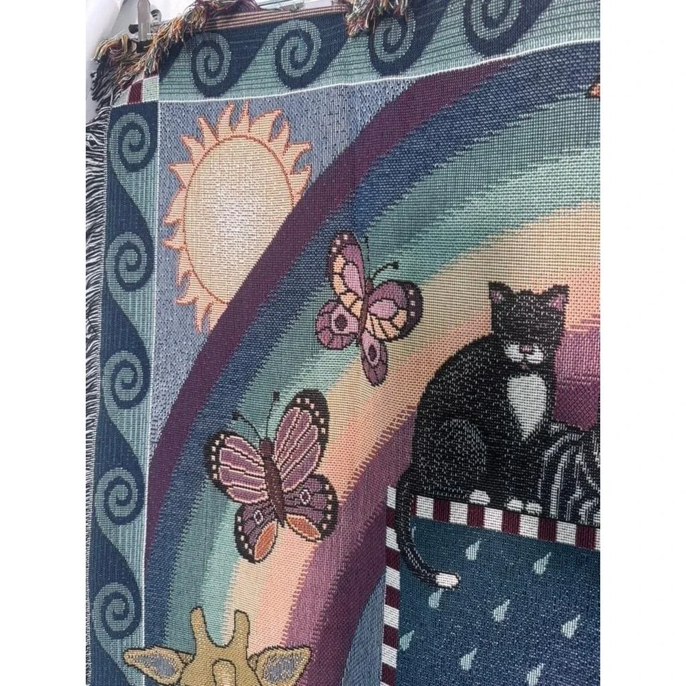Vintage Folkart‎ American Weavers Noah's Ark Tapestry Throw Blanket Americana